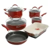 The Pioneer Woman Frontier Speckle 10-Piece Aluminum Nonstick Cookware Set, Red