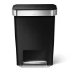 simplehuman 45 Liter / 12 Gallon Rectangular Kitchen Step Trash Can with Soft-Close Lid, Black Plastic