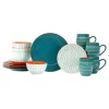 BAUM Essex - Dinnerware Sets, 16 Piece Dish Set for 4, Beautiful Home Decor includes Dinner Plates, Salad Plates, Bowls, and Mugs (Sahara Turquoise) (TTANGT16)