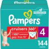 Diapers Size 4, 144 Count - Pampers Pull On Cruisers 360° Fit Disposable Baby Diapers with Stretchy Waistband