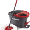 O-Cedar EasyWring Microfiber Spin Mop, Bucket Floor Cleaning System, Red, Gray