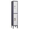 Mlezan DBDG2022143GW Metal Locker 2 Doors 12 in. D x 12 in. W x 66 in. H in Gray White 2 Tier Storage Shelves Locker for School Factory Gym