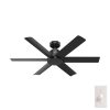 Hunter Kennicott 52-in Matte Black Indoor/Outdoor Downrod or Flush Mount Ceiling Fan Wall-mounted with Remote (6-Blade)