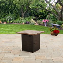 Mainstays Laurel 28" Square 48,000 BTU Propane Gas Fire Pit Table with Lava Rocks, Metal Lid and Protective Cover