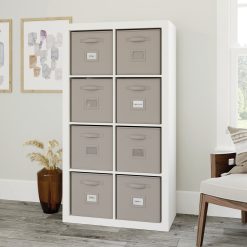 Sauder Stow-away Cube Storage 8-Cube Organizer with Fabric Bins, White Finish