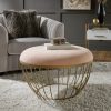 Weston Home Harriette Fabric Upholstered Round Cocktail Ottoman, Blush Pink Velvet