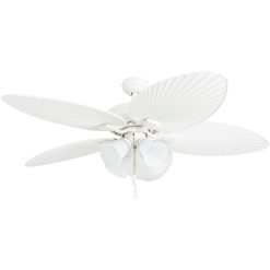 Honeywell Palm Lake 52" White Tropical Ceiling Fan with 5 Palm Blades, 4 Arm Light Kit, Pull Chains & Reverse Airflow