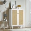 Eumyviv Rattan Storage Cabinet White Accent Sideboard Buffet Storage Cabinet with 2 Decorated Doors and Adjustable Shelf for Living Room Kitchen Dining Room H0086