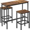 VASAGLE Dining Table Set Bar Table and Chairs Set Kitchen Bar Height Table with Stools Set of 2 Rustic Brown and Black