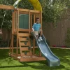 KidKraft Ainsley Wooden Outdoor Swing Set with Slide, Chalk Wall, Canopy and Rock Wall
