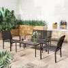 LACOO 4 Pieces Patio Indoor Furniture Outdoor Patio Furniture Set Textilene Bistro Set Modern Conversation Set Black Bistro Set