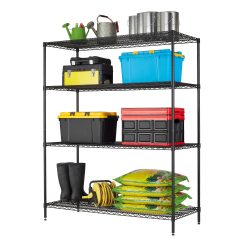 Hyper Tough 24"Dx60"Wx72"H 4 Shelf Commercial Wire Shelving Black Steel Each Shelf Capacity 1000 lbs
