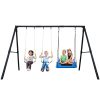 Hapfan 600lbs 3 Seat Metal Swing Set, 1 Platform Swing Seat and 2 Belt Swing Seat with Heavy Duty A-Frame Metal Swing Stand