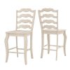 Weston Home Farmhouse Vintage French Ladder Back Solid Wood Counter Height Chair, Set of 2, Antique White