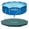 Intex 28201EH + 28030E 10 ft. Round 30 in. Deep Metal Frame Above Ground Swimming Pool Set with Filter and Debris Cover