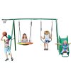 Hapfan Metal Swing Set with Saucer Swing, Belt Swing Seat, Slide, Basketball Hoop, 5 in 1 Outdoor Heavy Duty Combo Swing Set, Backyard Steel Frame Kids Swing