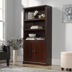 Sauder 5-Shelf Bookcase with 2 Doors, Select Cherry Finish