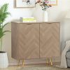 Eumyviv Sideboards and Buffet with 2 Doors, Natural Oak Accent Cabinet Herringbone Finished, Storage Cabinet for Living Room, Bedroom, Kitchen, H0058