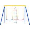 LN20232282 Metal Outdoor Swing Set with Climbing Ladder, Swing and Climbing Playset in Blue