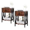 ZENSTYLE Set of 2 End Table Sofa Side Tables with X-Design Metal Frame for Bedroom Home Brown