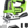 Greenworks 24V Brushless Jig Saw 3,000 SPM 6 Piece Blade Set (4 Wood Blades / 2 Metal) with 2Ah Battery & Adaptor Charger