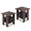 Furinno Andrey End Table Nightstand with Bin Drawer, Set of 2, Dark Brown