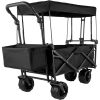 VEVOR Collapsible Wagon Cart Black, Foldable Wagon Cart Removable Canopy 602D Oxford Cloth