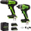 Greenworks 24V Brushless Drill/Driver + Impact/Driver Combo Kit, (2) USB (Power Bank) Batteries, Charger, (2) Driving Bits, & Tool Bag, 1307502AZ