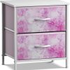 Sorbus Nightstand with 2 Drawers - Bedside Furniture & Accent End Table Chest for Home, Bedroom Accessories, Office, College Dorm, Steel Frame, Wood Top, Easy Pull Fabric Bins (2-Drawer, Pink)