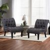 Andeworld Accent Chairs Set of 2 Living Room Bedroom Upholstered Tufted Curved Backrest Fabric Lounge Chair with Wood Legs Gray