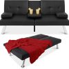 Best Choice Products Faux Leather Upholstered Modern Convertible Folding Futon Sofa Bed for Compact Living Space, Apartment, Dorm, Bonus Room w/Removable Armrests, Metal Legs, 2 Cupholders - Black