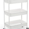 CAXXA 3-Tier Rolling Metal Storage Organizer - Mobile Utility Cart Kitchen Cart with Caster Wheels, White