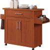 Hodedah Kitchen Island with Spice Rack, Towel Rack & Drawer, Cherry