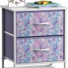 Sorbus Nightstand with 2 Drawers - Bedside Furniture & Accent End Table Chest for Home, Bedroom, Office, College Dorm, Steel Frame, Wood Top, Easy Pull Fabric Bins (2-Drawer, Blue/Pink/Purple