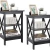 HomGarden 2 Pack 3-Tier End Table Square Wood Sofa Side Table, Black