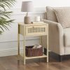 YOUKESI Rattan Nightstand, End Table with Shelf and Drawer, Bedside Tables, Natural 02G-003-CTG