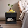 Ktaxon Night Table 1 Drawer Metal Handle Bedside Cabinet Bedroom Furniture Black