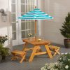 KidKraft Outdoor Wooden Table & Bench Set, Striped Umbrella, Turquoise and White