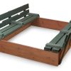 Badger Basket Covered Convertible Cedar Sandbox with Two Bench Seats - Natural/Green