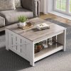 YITAHOME Coffee Table with Storage,Square Wood Modern Rustic Coffee Table for Living Room,Farmhouse Grey Wash Coffee Table,Coffee Table for Living Room with Barn Door and Half Open Storage Compartment