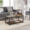 Alden Design Industrial Coffee Table with Storage Shelf, Rustic Brown