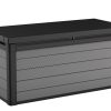 Keter Premier Outdoor 150 Gallon Wood and Resin Deck Box, Black and Gray