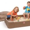 Step2 Play and Store Kids Plastic Sandbox with Cover, Brown