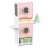 KidKraft Laundry Playset, Wooden Stacking Washer and Dryer with Iron and Basket, Pastel