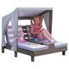 KidKraft Wooden Outdoor Double Chaise Lounge with Cup Holders, Kid's Furniture, Gray