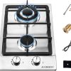 AUODGDNT Gas Stove Gas Cooktop 2 Burners,12 Inches Portable Stainless Steel Built-in Gas Hob LPGNG Dual Fuel Easy