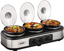 Sunvivi Slow Cooker, Triple Slow Cooker Buffet Server 3 Pot Food Warmer, 3-Section 1.5-Quart Oval Slow Cooker