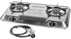 XtremepowerUS Double Burner Stove w/Auto Ignition Stainless Steel Cooktop Outdoor Propane Portable Camping Cooking Range