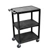 Luxor 24x18 Structural Foam Plastic Utility Cart - 3 Shelves, Black