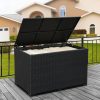 Waroom Outdoor Wicker Storage Box, 150gal Waterproof Deck Bin with Steel Frame and Lid, Black